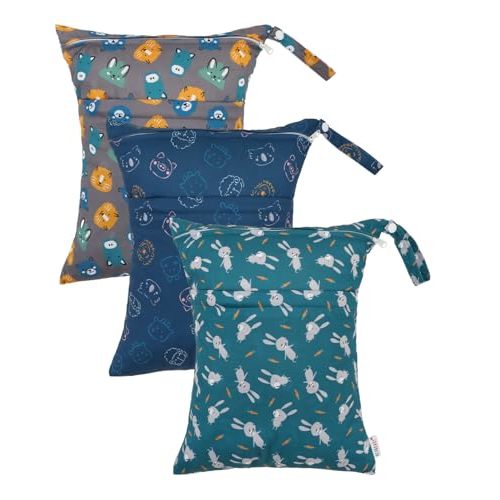 ALVABABY 3pcs Cloth Diaper Wet Dry Bags Waterproof Reusable with Two Zippered Pockets Travel Beach Pool Daycare Soiled Baby Items Yoga Gym Bag for Swimsuits or Wet Clothes 3L-ZM31