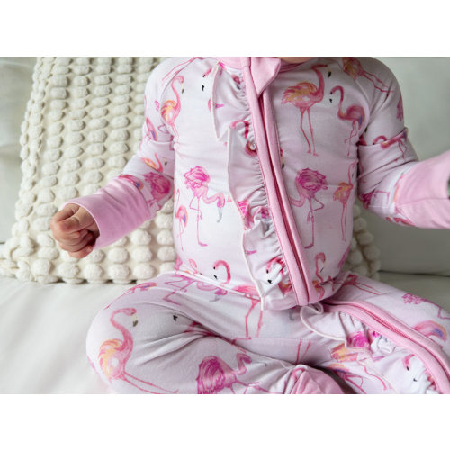 Bamboo Viscose Ruffled Romper: The Flamingos Baby Girl Sleeper Pajama