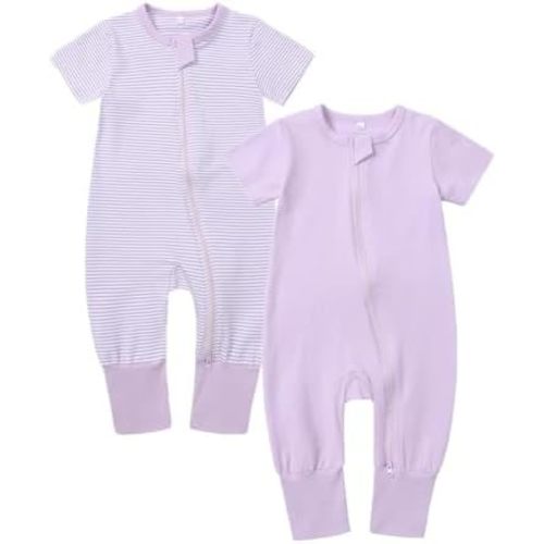 BeiVSlley Baby Boy Girl's 2 Pack Summer Short Sleeve Rompers Infant Cotton Coveralls Toddler Zip front Outfits Clothes