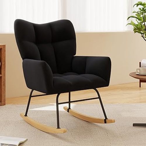 Nursery Rocking Chair, Rocking Chairs for Nursery, Baby Rocker Chair, Glider Rocker, Anti-Tip Safety Design, 440 Lb Weight Capacity, Cotton Fabric Cover, Grey