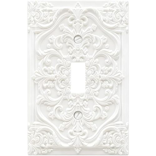 Light Switch Covers Decorative White 3D Floral Embossed 1 Gang Light Switch Cover Plate Single Toggle Wall Plate Outlet Covers Dimmer Faceplate for Bedroom Home Decor
