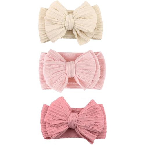 Baby Bows Headbands Nylon Hairbands Baby Girl Bows Hair Accessories for Infant Toddler Essentials (Beige Blush Pink, mid)