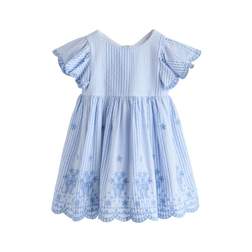 Kids' Stripe Broderie Flutter Sleeve Dress