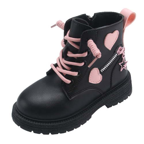 Aihuaihua Girls Winter Fashion Boots Leather Lace Up Ankle Side Zipper Comfortable Warm Kids Footwear Size 6-7 Years