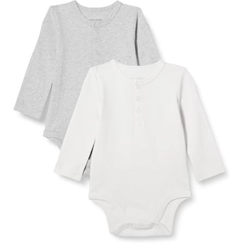 Amazon Essentials Unisex Toddlers and Babies' Long-Sleeve Cotton Ribbed Henley Bodysuits, Pack of 2