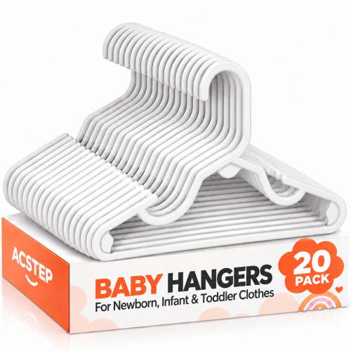 ACSTEP, Baby Hangers, 20 Pack, 11 inch Kids Plastic Hangers, White