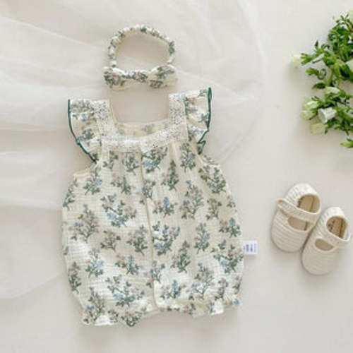 Garden Blossom Lace Trim Romper with Headband – Teeny Mini Me