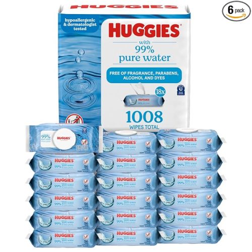 Huggies 99% Pure Water Baby Wipes, Unscented, flip-top packs, Packaging May Vary, 168 Count (Pack of 6)