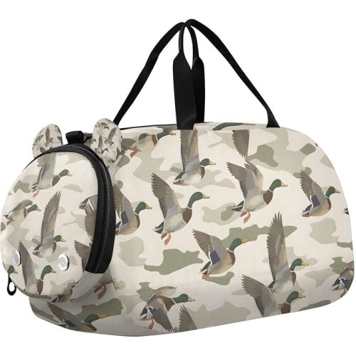 Travel Duffle Bag for Kids Boys Girls Wild Duck Camouflage Sports Bag Overnighter Duffle Sleepover Bag with Shoes Compartment