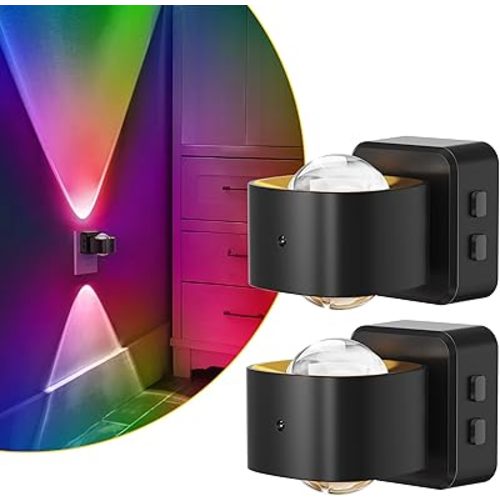 L LOHAS LED Night Light Projector, 2 Pack Color Changing Night Light Plug into Wall, Dusk to Dawn Sensor, Rotating Nightlight, RGB Ambient Lighting for Bathroom, Gaming Room, Decor, Gifts