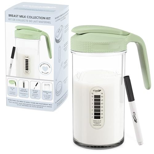 Masontops Breast Milk Storage Kit - 24oz Airtight Mason Jar with Handle, Marker & Stick-on Thermometer for New Moms