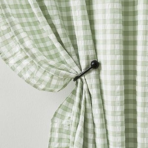 ZJDECOR Short Buffalo Plaid Ruffle Curtain Panels,Sage Green and White 63 Inches Long,Retro Not-See-Through Sheer Drape,Shabby Chic Elegant Window Treatment for Bedroom Living Room,40"Wx63"L,Pack of 2
