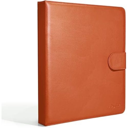 JOYCE Important Document Organizer, Life File Manager with Labels, for Managing Letters, Photos, Birth Certificates, Social Security Cards, Passport, Ring Binder (Brown Leather)