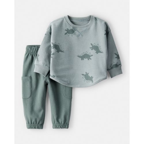 24mos Baby Boy Dinosaur French Terry Long-Sleeve Tee & Pant Set- Green/Grey - Carter's | Carter's