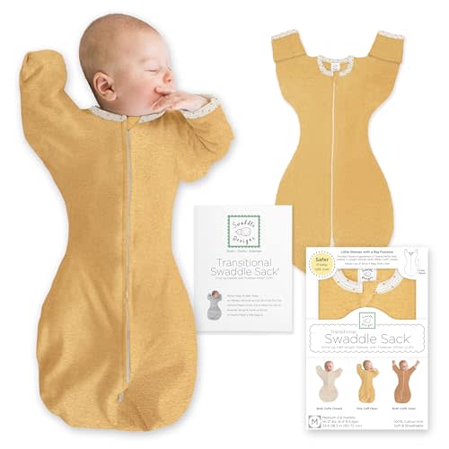 SwaddleDesigns Transitional Swaddle Sack, Arms Up Half-Length Sleeve & Mitten, Most Gradual Transition Swaddle for Newborn