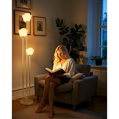 Lightdot 63IN Floral Floor Lamp 3-Lights Flower LED Floor Lamps with 3000K Warm White Bulbs with Candle Holder Style for Wedding Party Modern Gold Tall Floor Lamp for Living Room/Bedroom