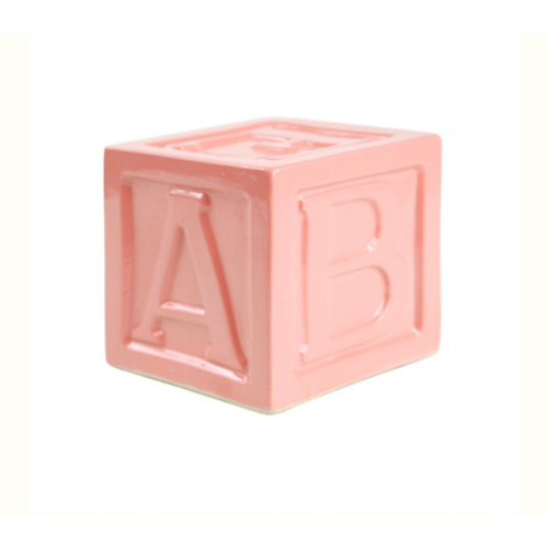 5" ABC Block Bank in Pink - Stoneware & Co.