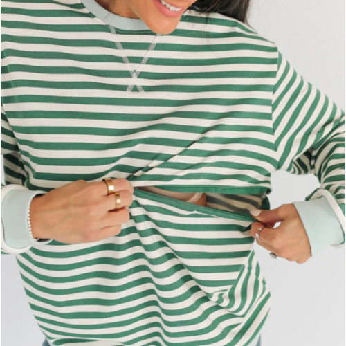 Stripe Breastfeeding Sweatshirt - Green/Aqua