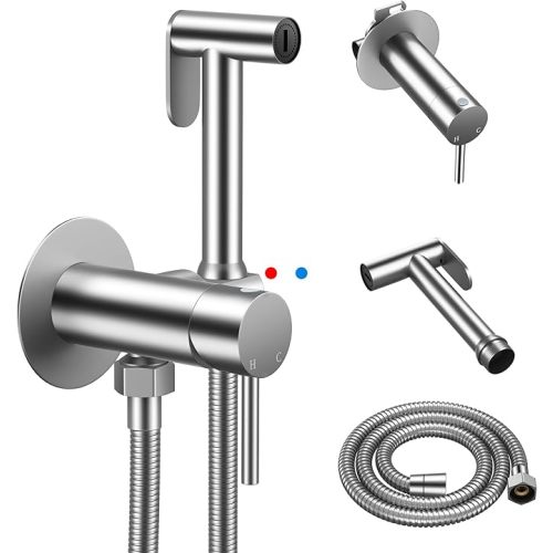 Arofa Handheld Toilet Bidet Sprayer for Toilet-Adjustable Water Pressure Control with Bidet Hose for Feminine Wash, Stainless Steel Brushed Nickel Bidet Faucet Cloth Diaper for Baby Wash