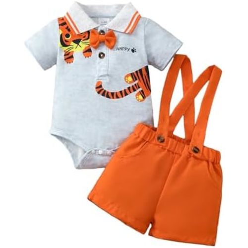 SUNNY PIGGY Baby Boy Clothes Newborn Outfits Cartoon Romper Infant Adjustable Overalls Suspender Jumpsuit Shorts Set