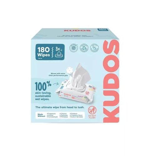 Kudos Skin-Loving Baby Wipes - Plastic-Free & Unscented - 180ct (3 pack of 60)