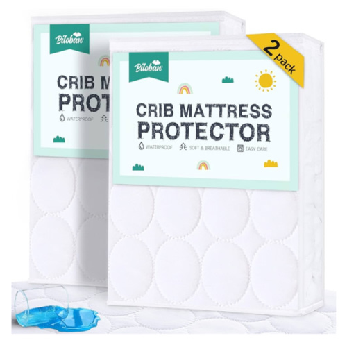 Crib Mattress Protector Sheets Waterproof 2 Pack, Quilted Crib Mattress Pad Cover Fitted Fits for Toddler Bed Mattress, White, 52” x 28”