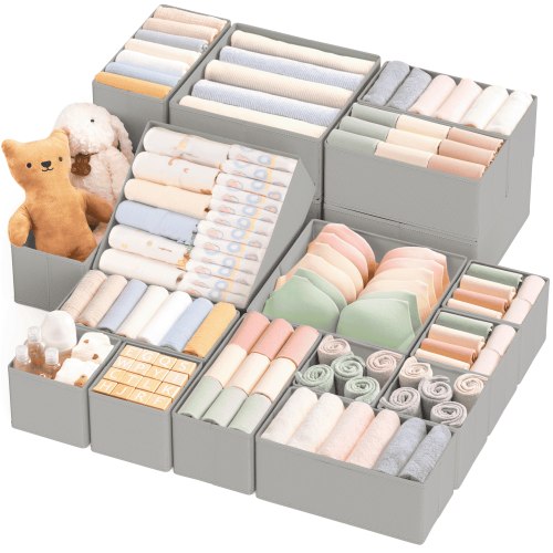 Criusia Clothes Drawer Organizers, 20-Pack Foldable Fabric Dresser Bins for Closet Storage, Drawer Dividers for Clothing, Baby Clothes, Underwear, Socks & Accessories (Gary)