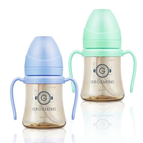GROSMIMI PPSU Spill Proof Magic Sippy Cup 6 oz Bundle (Skyblue,Aquagreen) 2 Pack