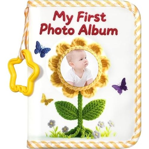 Baby's My First Photo Album-Soft baby photo book, Holds 17 4x6 Pictures with Baby-Safe Mirror for Newborns, Toddlers,Baby Shower