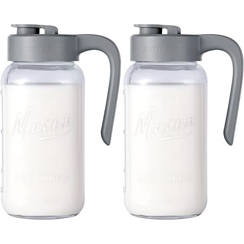 Spreccio Mason Jar Pitcher - Airtight & Leakproof Glass Pitcher with Lid, Perfect for Breastmilk, Cold Brew, and Sun Tea, 2 Quart (64 oz) Mason Jar with Pour Spout Lid