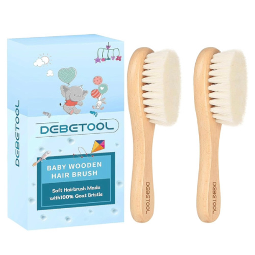 Baby Hair Brush, 2 Packs - Natural Wooden Brush with Premium Goat Bristle, Ideal for Newborns & Toddlers, Promotes Healthy Hair Growth, Prevents Scalp Irritation, Off-white