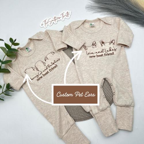Embroidered Custom Dog Ears Baby Pajamas: Personalized Announcement