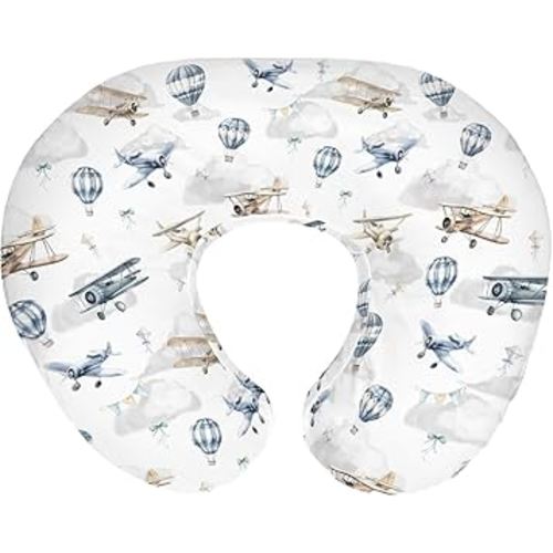 Vintage Planes Airplanes Helicopters Nursing Pillow Covers for Boy Girl Hot Air Balloon Plane Clouds Sky Nursing Pillow Slipcovers for Breastfeeding Pillows Soft Removable Covers for Newborn Infant