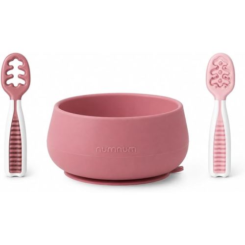 NumNum Baby Bowl & 2 Pack GOOtensils Baby Spoons, Suction Bowls for Baby 4+ Months, Extra Strong Non-Slip Suction, 100% Food-Grade Silicone, BPA-Free, Microwave & Dishwasher Safe (Green/Blue)