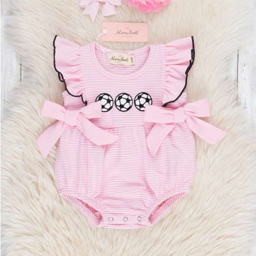 Striped Soccer Time Embroidered Ruffle Dress