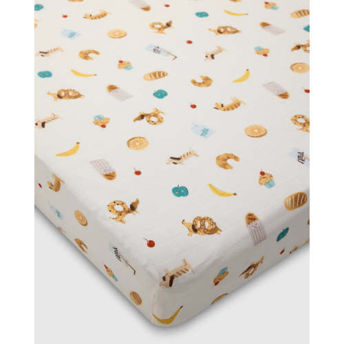 Baby Muslin Fitted Crib Sheet in Tanboocel® Viscose from Bamboo - French Breakfast
