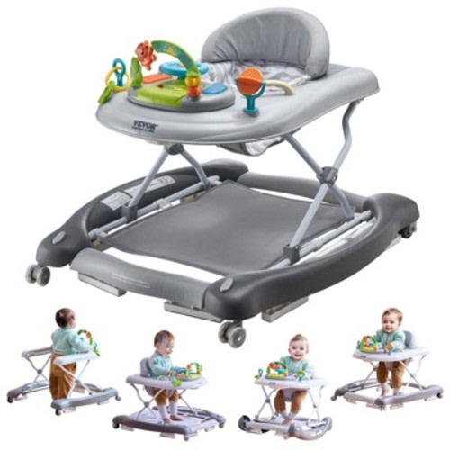 VEVOR 4‑in‑1 Baby Walker with Wheels, 3 Adjustable Heights, Music & Toy Tray — Learning-Seated, Walk-Behind, Rocker & Bouncer for 6–24 mo