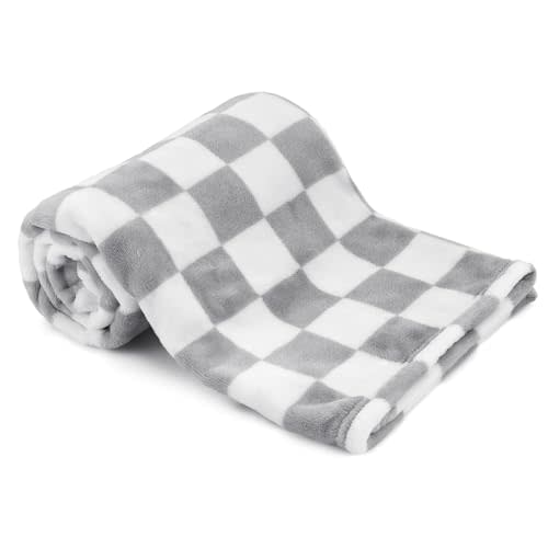 GreatBba Checkered Plush Baby Blanket,30 x 40 Inch Fleece,Gray White | Soft fleece blanket for nursery use,stroller cover,crib layering,tummy time mat and everyday comfort