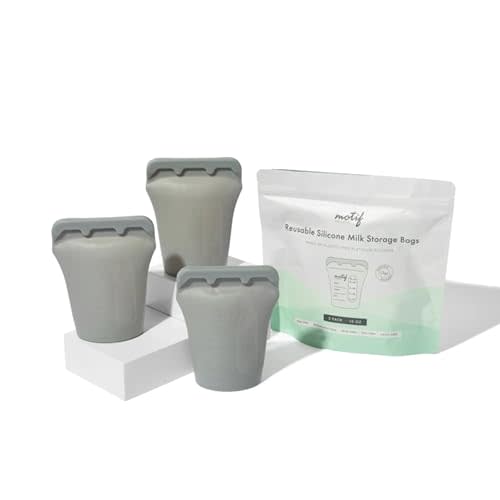 Motif Medical Silicone Breast Milk Storage Bags - Reusable Breast Milk Storage Bags - Durable & Compact BPA Free Breastmilk Storage Bag - Dishwasher-Safe Breast Milk Freezer Bags (10 oz, Pack of 3)