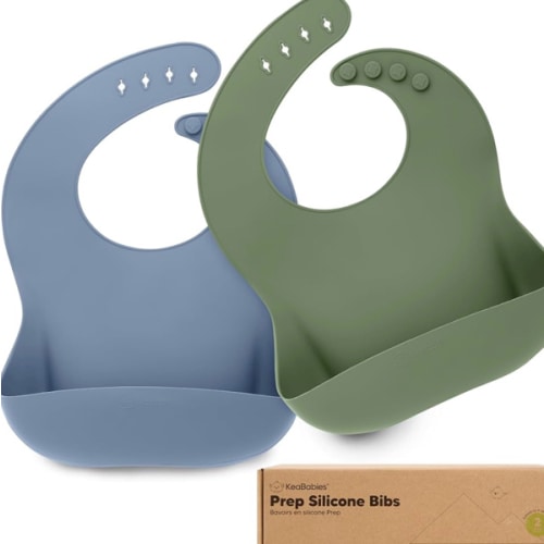 KeaBabies 2-Pack Silicone Baby Bibs for Eating - Sturdy Food-Grade Silicone Bibs for Babies Girl, Boy, Large Food Catcher, Clean & Put On Easily, Waterproof Toddler Feeding Essentials (Ocean)