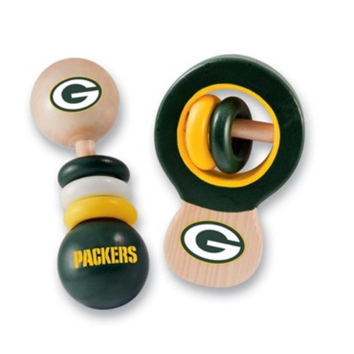 BabyFanatic Wood Rattle 2 Pack - NFL Green Bay Packers Baby Toy Set