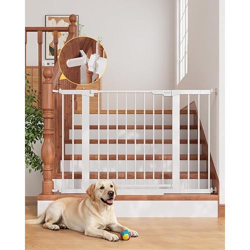 InnoTruth 29.6-44.6 in Wide Baby Gate for Stairs and Doorways, White | Indoor Metal Dog Gate for Pets, Auto Close 2 Way Swing Walk Through Door, Double Lock & Y-Bolts, Pressure or Hardware Mount