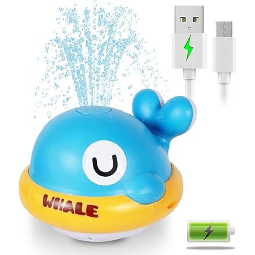 Baby Bath Toys - Toddler Bath Toys for Kids Ages 1-3, Rechargeable Light Up Whale Sprinkler Bathtub Toys, Pool & Water Toys for Infants Babies 6-12 Months & Toddlers 2-4, 1st Birthday Gifts (Blue)