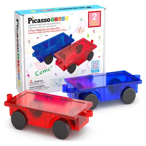 PicassoTiles 2 Piece Car Construction Vehicles Truck Toys for Magnetic Building Blocks Magnet Toy Kit with Sensory Magnets Re-Enforced Hitch & Long Bed Travel Educational Girls Boys Toddlers Ages 3+
