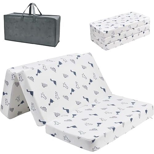 Trifold Pack and Play Mattress 38'' x 26'' x 3'', Portable Mini Crib Playpen Mattress for Baby, Soft Memory Foam Pack N Play Mattresses with Waterproof Washable Breathable Cover (White, One size)