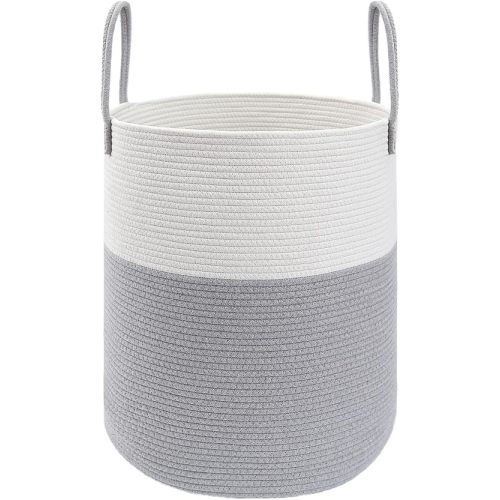JMvicyroam 80L Cotton Rope Laundry Basket Hamper, White and Grey
