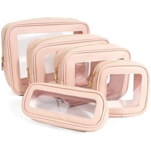 5Pcs Diaper Bag Organizer Pouch Set, Waterproof Travel Clear Makeup Bag Set for Women Small Toiletry Bag Travel Packing Organizer Bags Cosmetic Case with Zipper Compact Car Organizer Bag (Pink Set)