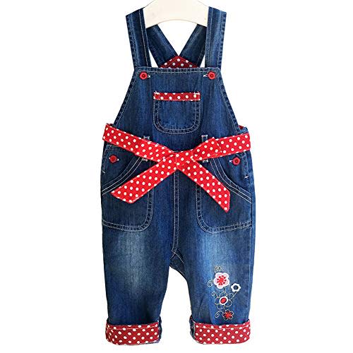 Peacolate 3months-3Years Baby Girls Denim Overalls Embroidery Bib Pants Jeans Jumpsuit