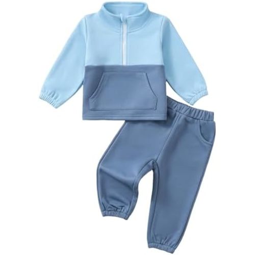 Toddler Baby Boy Clothes Color Block Long Sleeve Zipper Sweatshirt Tops + Pants Fall Winter Outfits Set