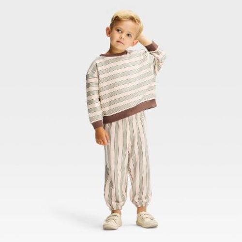 Toddler Boys' 2pc Juniper Shore Striped Sweatshirt and Pants Set - Ivory 18M